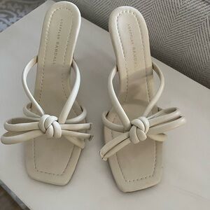 Loeffler Randall Cream Knotted Leather Slide Mules